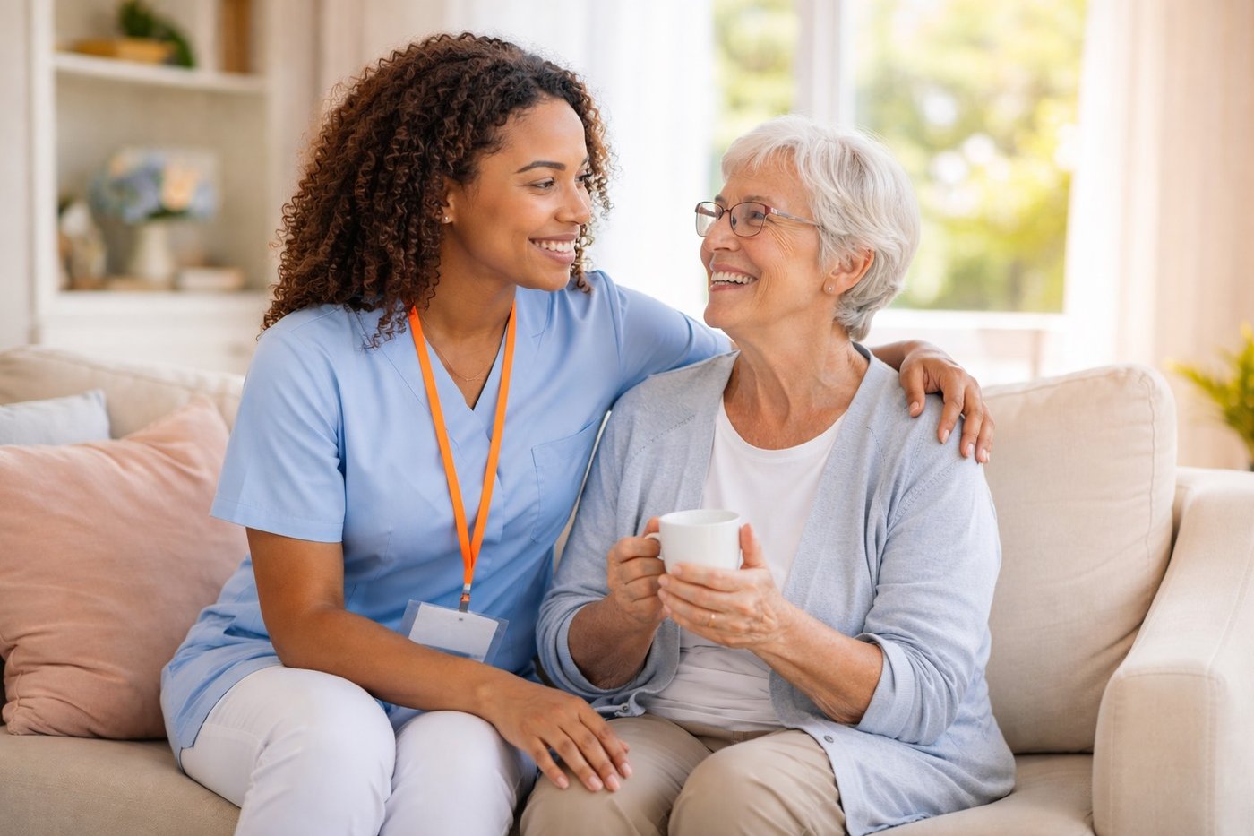 Caregiver with senior at home